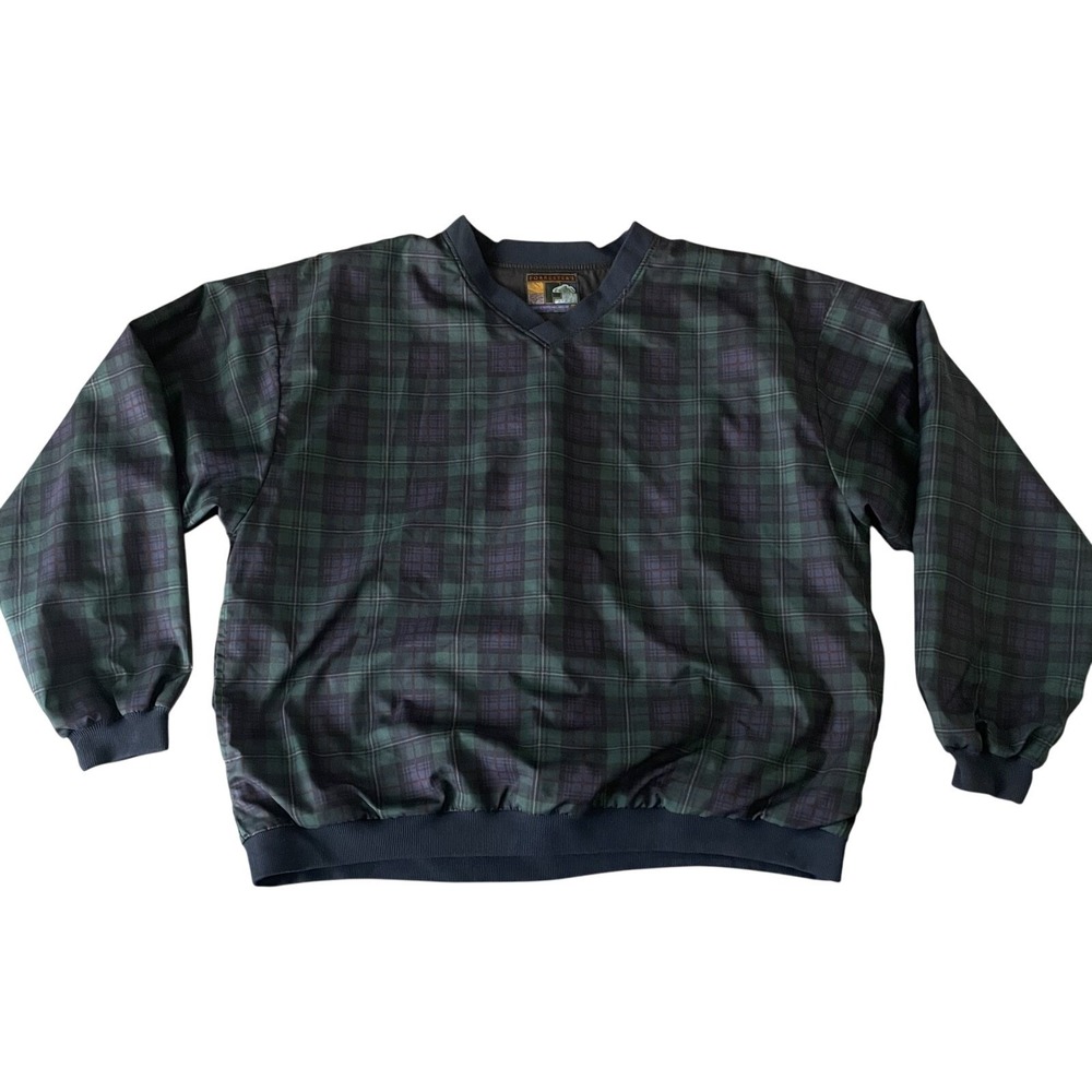 Forresters Outerwear Mens XXL Green Tartan Plaid‎ V-Neck Windbreaker Golf Jacket